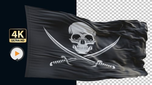 Waving Pirate Flag with Skull and Crossbones