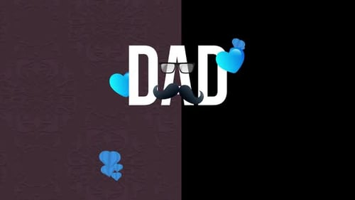 Animated Dad Text with Hearts and Mustache Icon