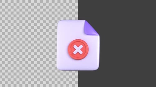 Animated 3D File Icon with Red Cross Error Symbol