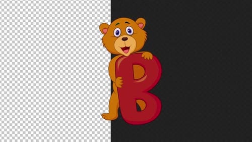 Cartoon Bear Character Holding Letter B Animated Clip