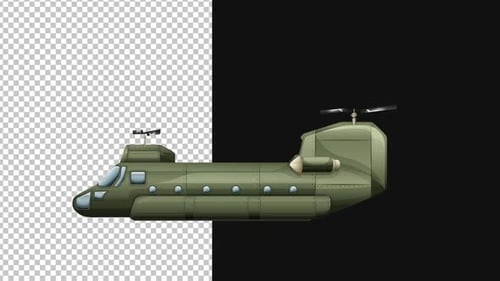 Animated 2D Cartoon Military Transport Helicopter Flying Across