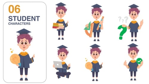 Animation de 6 personnages étudiants
