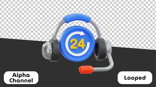3D-Kundensupport | Unterstützung rund um die Uhr mit Headset-Animation | Alpha Channel