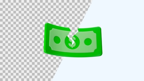 3D Animated Broken Dollar Bill Icon