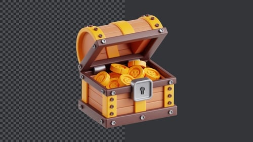 3D Cartoon Treasure Chest with Falling Coins Animation