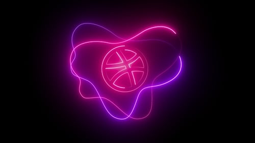 Glowing Neon Basketball Icon with Abstract Shape Animation