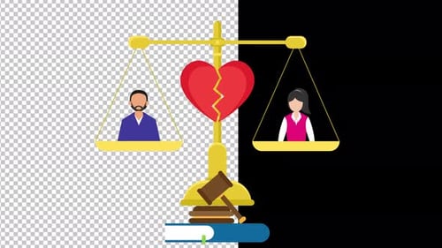 Justice Scale with Broken Heart in Flat Design Animation