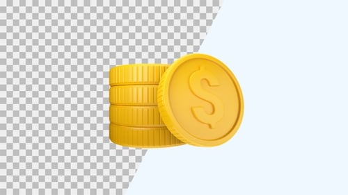Golden Dollar Coins Stacking and Rotating 3D Animation