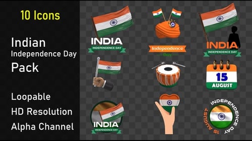 Indian Independence Day 3D Flag and Celebration Icons