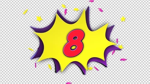 Pack of Number 8 Comic Text Animation Background on Alpha Channel, Loop