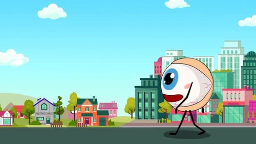 Flat Design Animated Eyeball Character Walking Loop