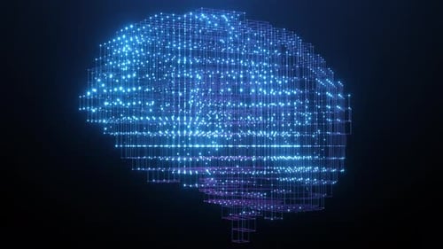 Futuristic Digital Brain with Glowing Grid and Dots Loop