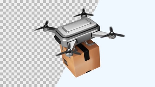3D Animated Drone Delivering Cardboard Box Package