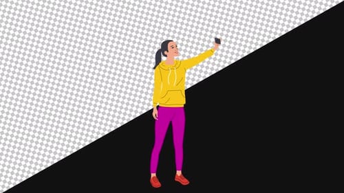 Girl Capturing Selfie With Smartphone 2D | Alpha channel
