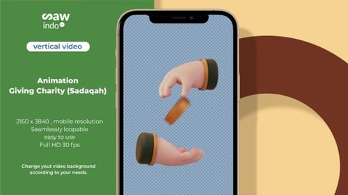 3D Animation Giving Charity (Sadaqah) – Islamic Kindness Loop No Background Vertical