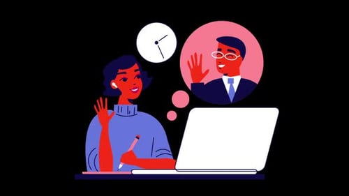 Flat Design Video Call Animation for Remote Work