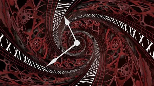 Clock and Gears Tunnel Animation, Time Travel Concept, Background, Loop
