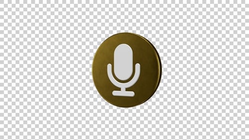 3D Spinning Golden Microphone Icon on Transparent Background