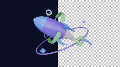 Modern 3D Rocket Launch Animation with Abstract Elements