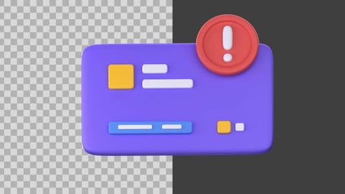3D Animated Credit Card Payment Error Notification Icon