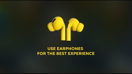 Animated 3D Yellow Earbuds Rotating Reveal