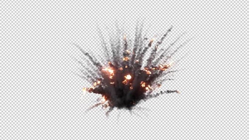 Explosión de bomba con ráfaga de fuego y humo - VG - Vista lateral del suelo - Alpha Channel