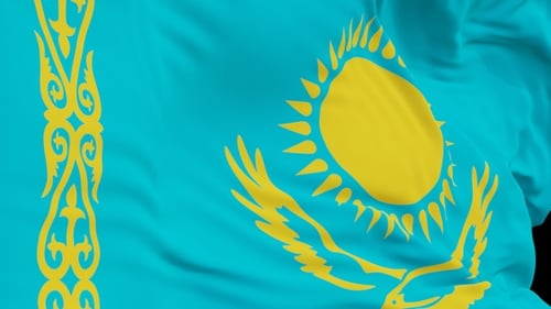 The Kazakhstan with alpha channel waving in the wind in slow motion