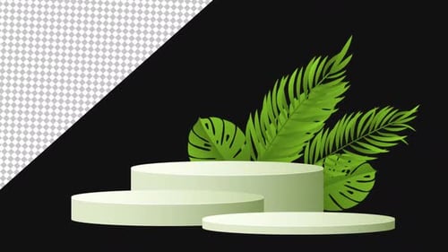 Podium With Green Tropical Palm | Alpha Channel