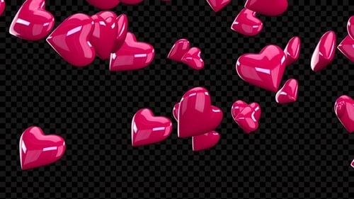 Falling 3D Glossy Pink Hearts Seamless Loop Background