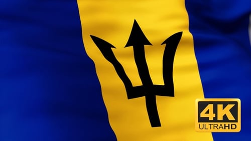 Barbados National Flag Waving in Realistic Cloth Animation