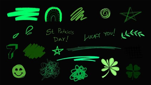 Pack Of 21 Drawn St. Patrick's Day Titles And Doodles On Alpha