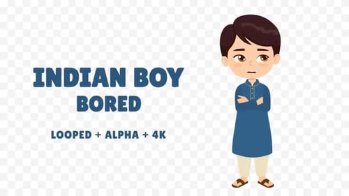 Animated Cartoon Indian Boy Displaying Bored Expression