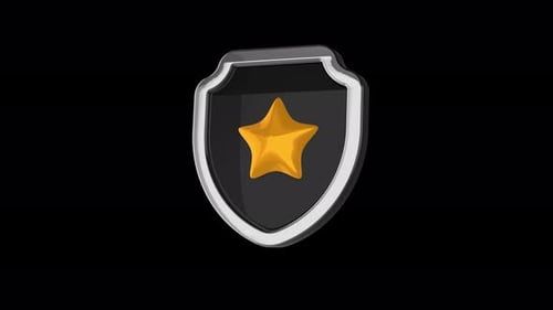 Shield badge animation with star rating icon on isolated background