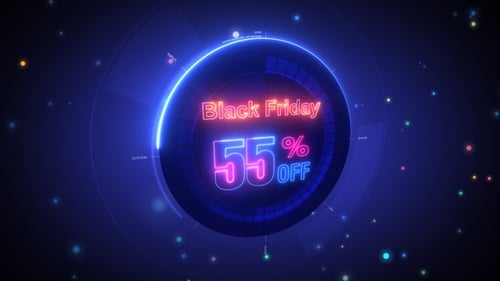Black Friday Sale Offer with Futuristic Neon HUD Display