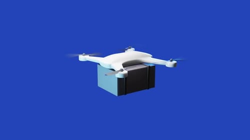 A flying delivery drone with a package 3d animation