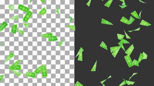 3D Animation of Rain of Money and Dollars | Alpha Channel
