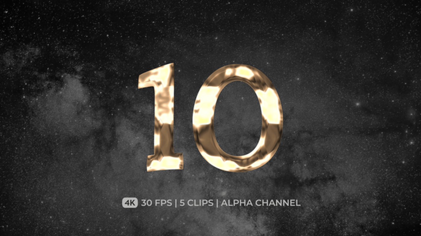 Glossy Metallic 3D Number Countdown with Alpha Channel, Revealer Motion ...