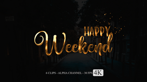 Sparkling Happy Weekend Title Animation with Metallic Script