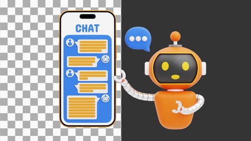 3D Animation of Chat Bot AI Robot Phone Massage Support Customer | Alpha Channel