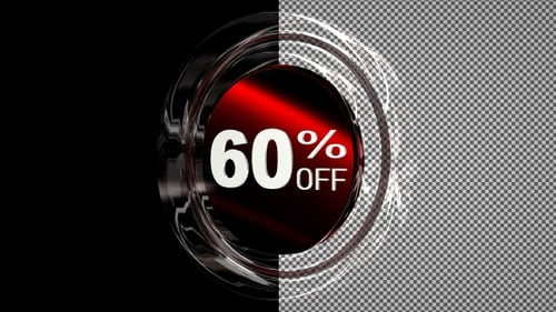 Glass circle with discount text - 60 percent off, Alpha Channel, Exclusive, Looped