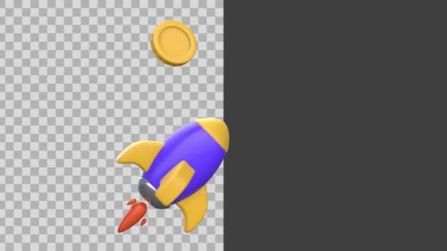 3D Animated Rocket Launching with Gold Dollar Coins