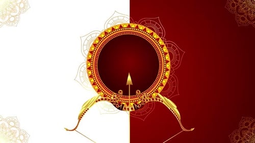 Golden Bow Arrow Mandala Frame for Hindu Festival Opener