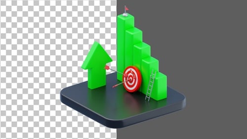 3D Dartboard and Arrow for Business Goals and Target Progress | Alpha Channel