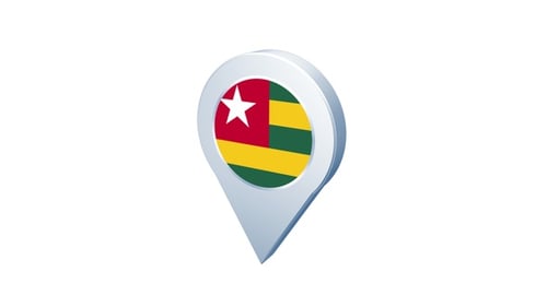 Animated 3D Location Pin with Togo Flag Icon Rotation