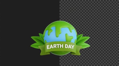 Animated 3D Earth Day Globe Title with Green Ribbon