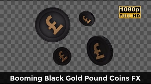 Booming Black Gold Pound Coins FX – UK Rich Money Burst Animation