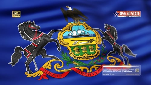 Pennsylvania State Flag Waving with Detailed Coat of Arms