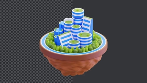3D Floating Futuristic City Land Animation