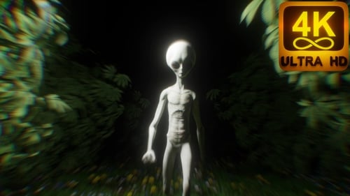 3D Trippy Vj loop Alien walking in Cannabis Forest High bpm lights Weed background 4k psychedelic