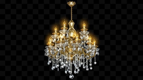 Elegant Golden Chandelier with Shimmering Crystals Animation